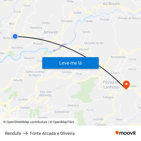 Rendufe to Fonte Arcada e Oliveira map
