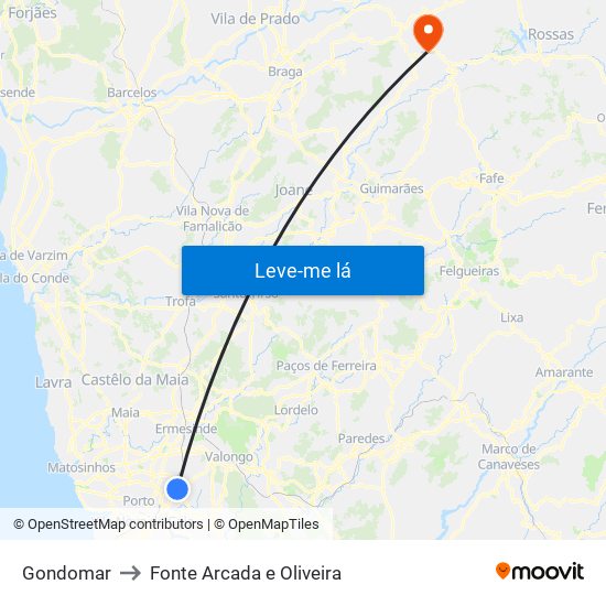 Gondomar to Fonte Arcada e Oliveira map