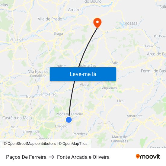 Paços De Ferreira to Fonte Arcada e Oliveira map