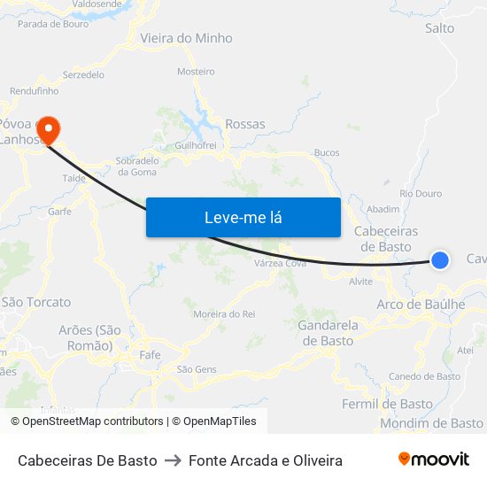 Cabeceiras De Basto to Fonte Arcada e Oliveira map