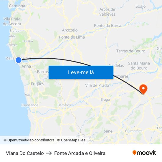 Viana Do Castelo to Fonte Arcada e Oliveira map