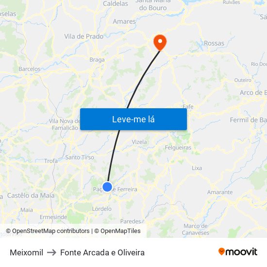 Meixomil to Fonte Arcada e Oliveira map