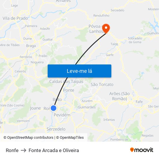 Ronfe to Fonte Arcada e Oliveira map