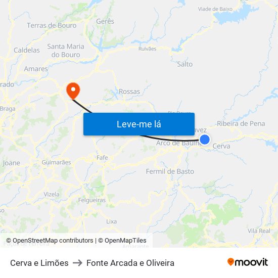 Cerva e Limões to Fonte Arcada e Oliveira map