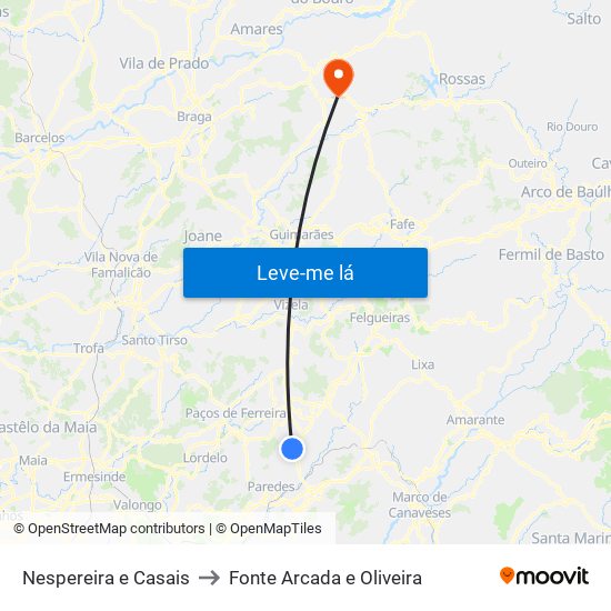 Nespereira e Casais to Fonte Arcada e Oliveira map