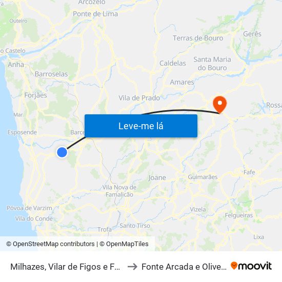 Milhazes, Vilar de Figos e Faria to Fonte Arcada e Oliveira map