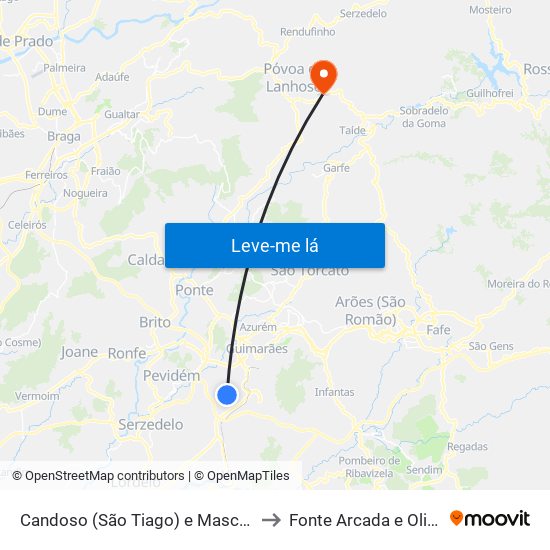 Candoso (São Tiago) e Mascotelos to Fonte Arcada e Oliveira map