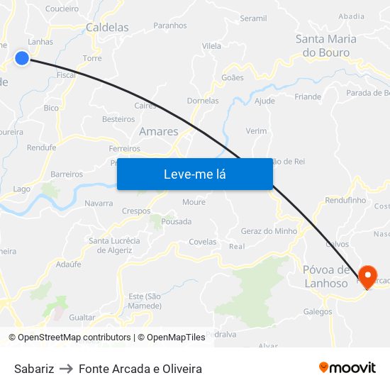 Sabariz to Fonte Arcada e Oliveira map