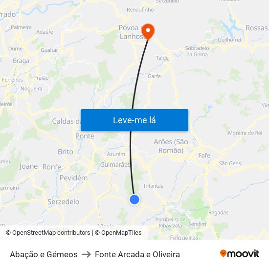 Abação e Gémeos to Fonte Arcada e Oliveira map