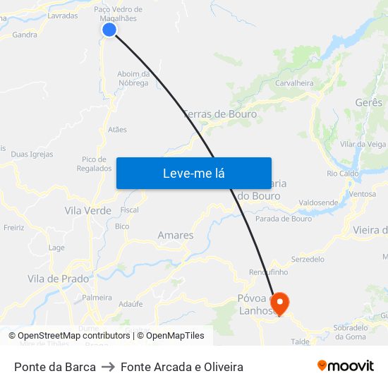 Ponte da Barca to Fonte Arcada e Oliveira map