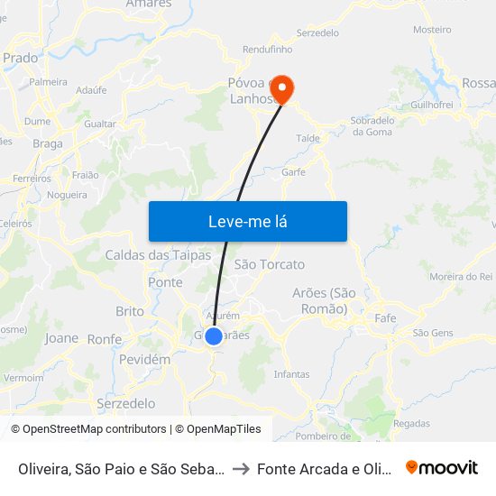 Oliveira, São Paio e São Sebastião to Fonte Arcada e Oliveira map