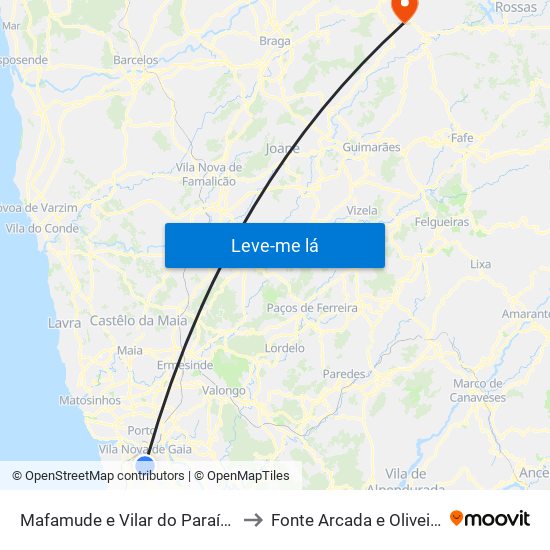 Mafamude e Vilar do Paraíso to Fonte Arcada e Oliveira map