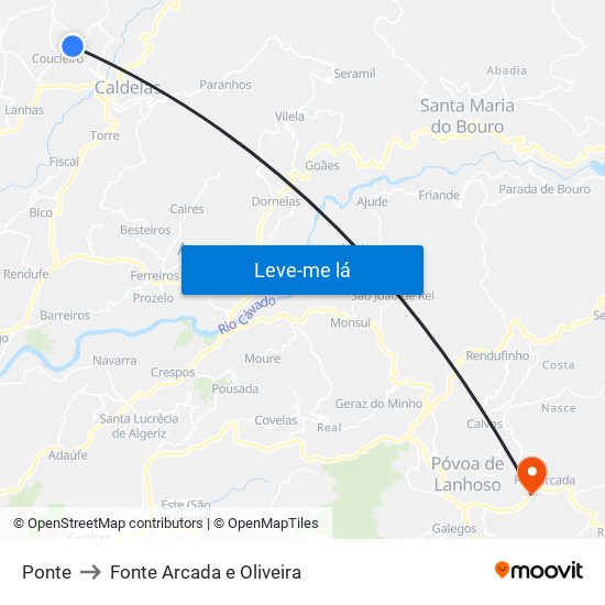 Ponte to Fonte Arcada e Oliveira map