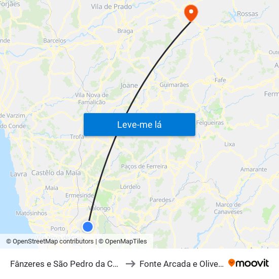 Fânzeres e São Pedro da Cova to Fonte Arcada e Oliveira map