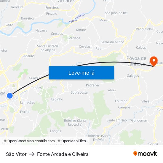 São Vítor to Fonte Arcada e Oliveira map