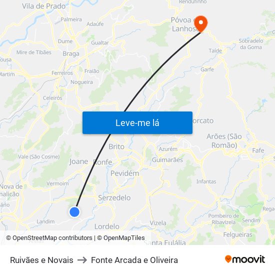 Ruivães e Novais to Fonte Arcada e Oliveira map