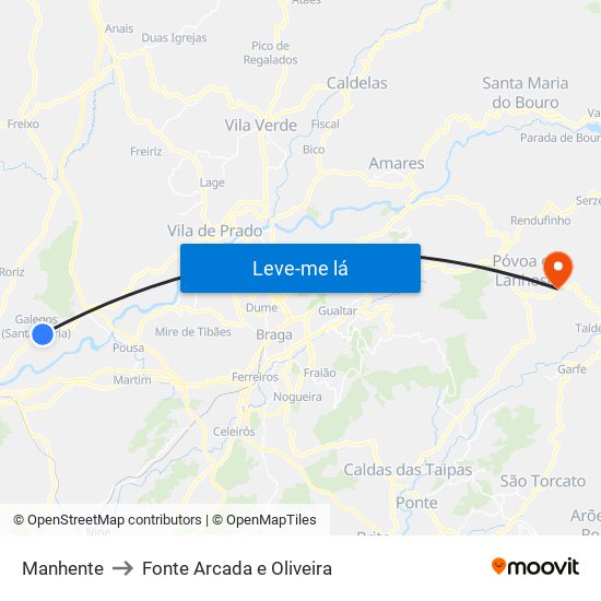 Manhente to Fonte Arcada e Oliveira map