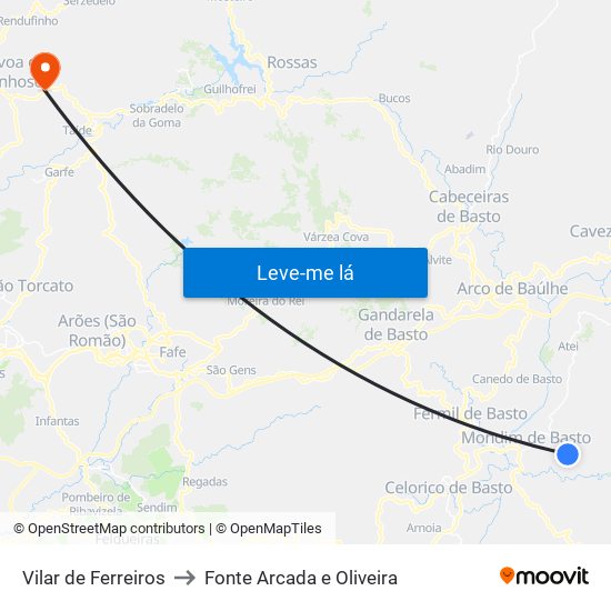 Vilar de Ferreiros to Fonte Arcada e Oliveira map