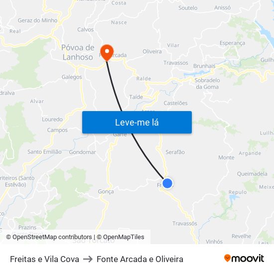 Freitas e Vila Cova to Fonte Arcada e Oliveira map