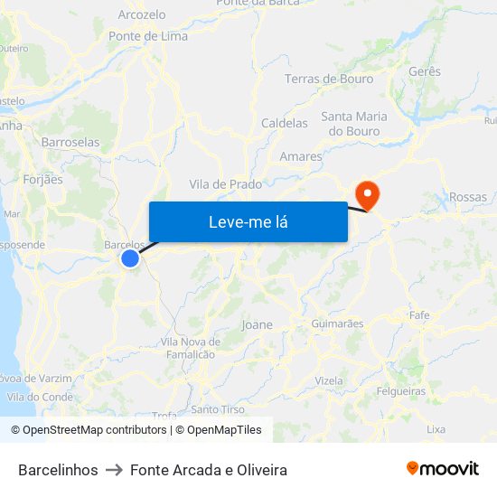Barcelinhos to Fonte Arcada e Oliveira map