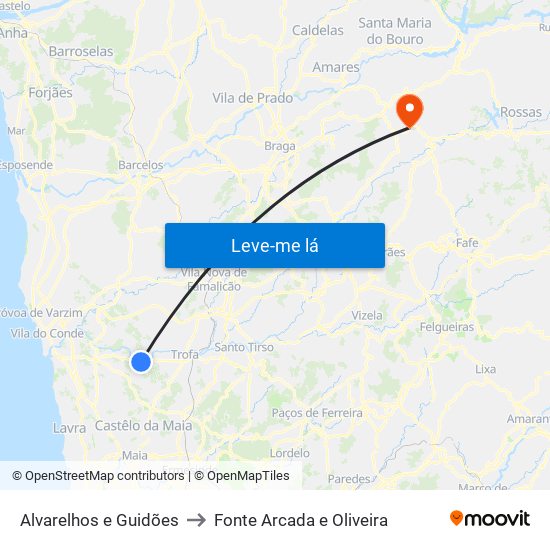 Alvarelhos e Guidões to Fonte Arcada e Oliveira map