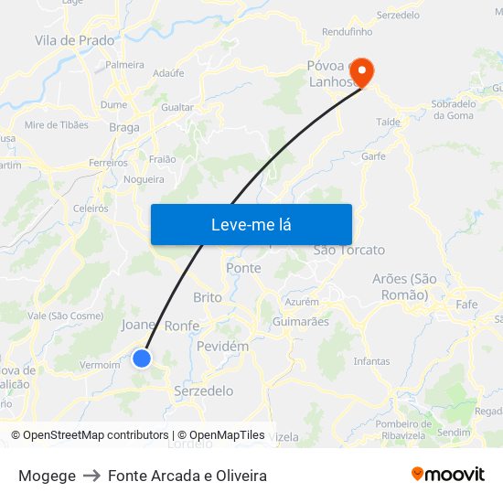 Mogege to Fonte Arcada e Oliveira map