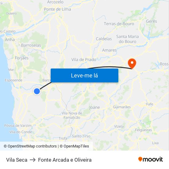 Vila Seca to Fonte Arcada e Oliveira map