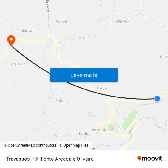 Travassos to Fonte Arcada e Oliveira map