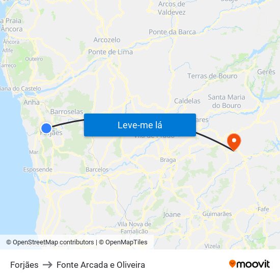 Forjães to Fonte Arcada e Oliveira map