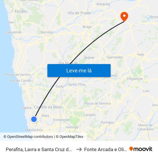 Perafita, Lavra e Santa Cruz do Bispo to Fonte Arcada e Oliveira map