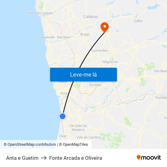 Anta e Guetim to Fonte Arcada e Oliveira map