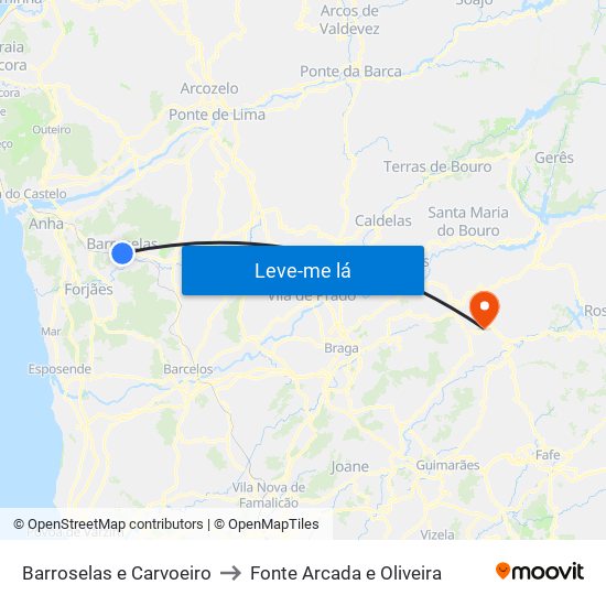 Barroselas e Carvoeiro to Fonte Arcada e Oliveira map