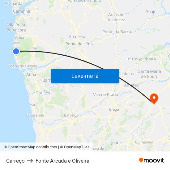 Carreço to Fonte Arcada e Oliveira map