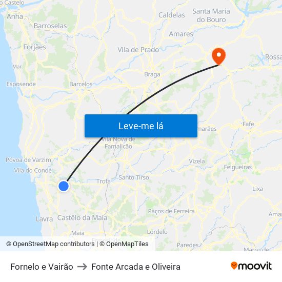 Fornelo e Vairão to Fonte Arcada e Oliveira map
