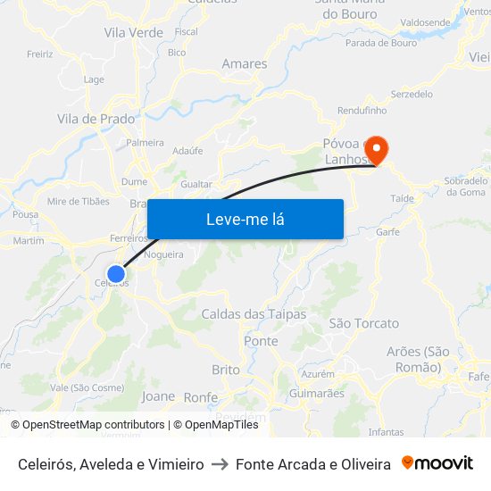 Celeirós, Aveleda e Vimieiro to Fonte Arcada e Oliveira map