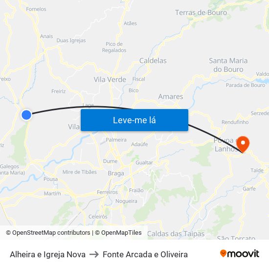 Alheira e Igreja Nova to Fonte Arcada e Oliveira map