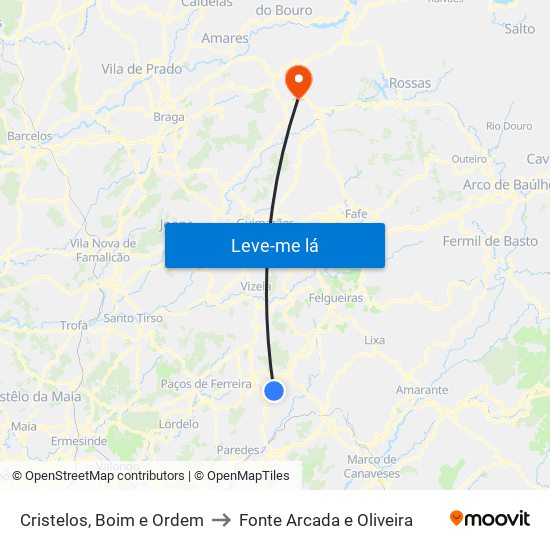 Cristelos, Boim e Ordem to Fonte Arcada e Oliveira map