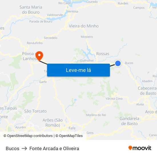 Bucos to Fonte Arcada e Oliveira map