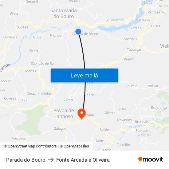 Parada do Bouro to Fonte Arcada e Oliveira map