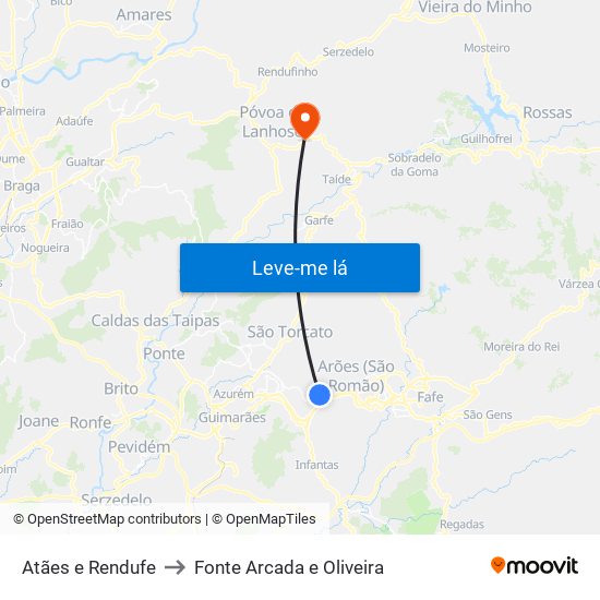 Atães e Rendufe to Fonte Arcada e Oliveira map