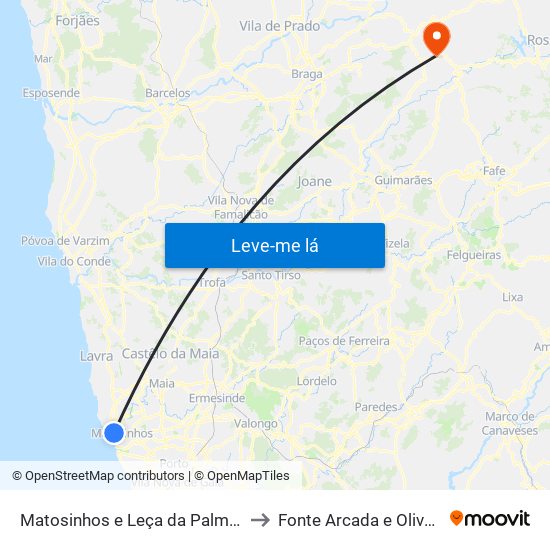Matosinhos e Leça da Palmeira to Fonte Arcada e Oliveira map