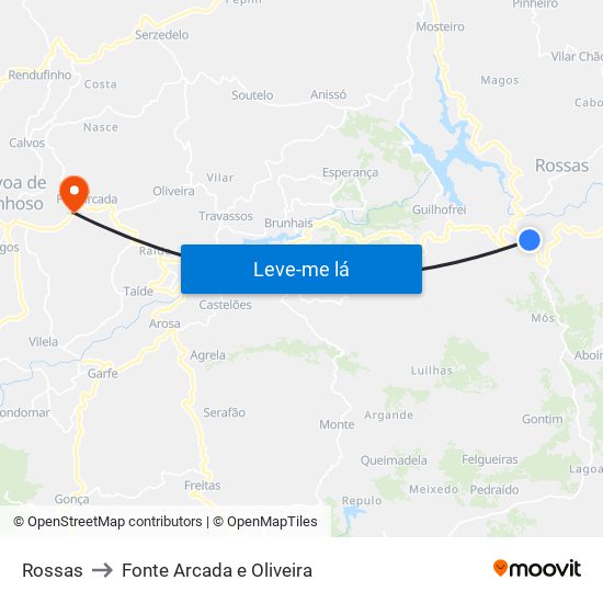 Rossas to Fonte Arcada e Oliveira map