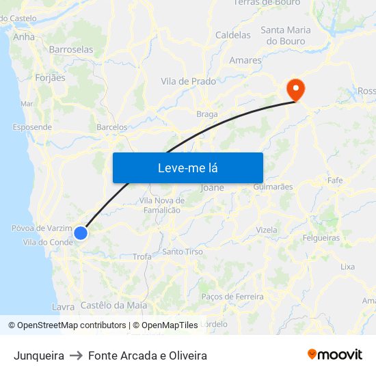 Junqueira to Fonte Arcada e Oliveira map