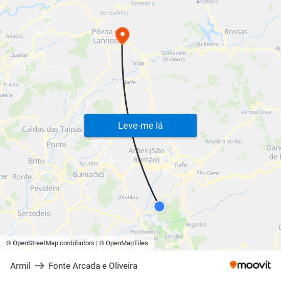Armil to Fonte Arcada e Oliveira map