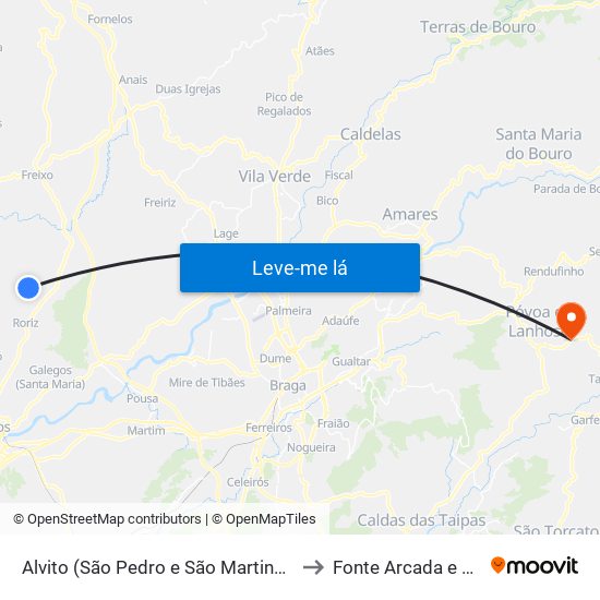 Alvito (São Pedro e São Martinho) e Couto to Fonte Arcada e Oliveira map