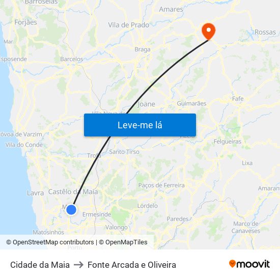 Cidade da Maia to Fonte Arcada e Oliveira map