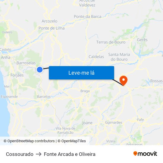 Cossourado to Fonte Arcada e Oliveira map