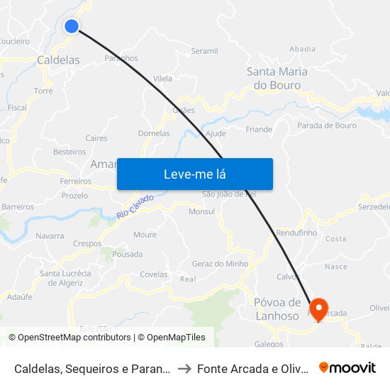 Caldelas, Sequeiros e Paranhos to Fonte Arcada e Oliveira map