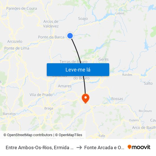 Entre Ambos-Os-Rios, Ermida e Germil to Fonte Arcada e Oliveira map