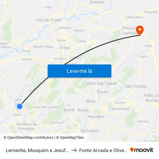 Lemenhe, Mouquim e Jesufrei to Fonte Arcada e Oliveira map